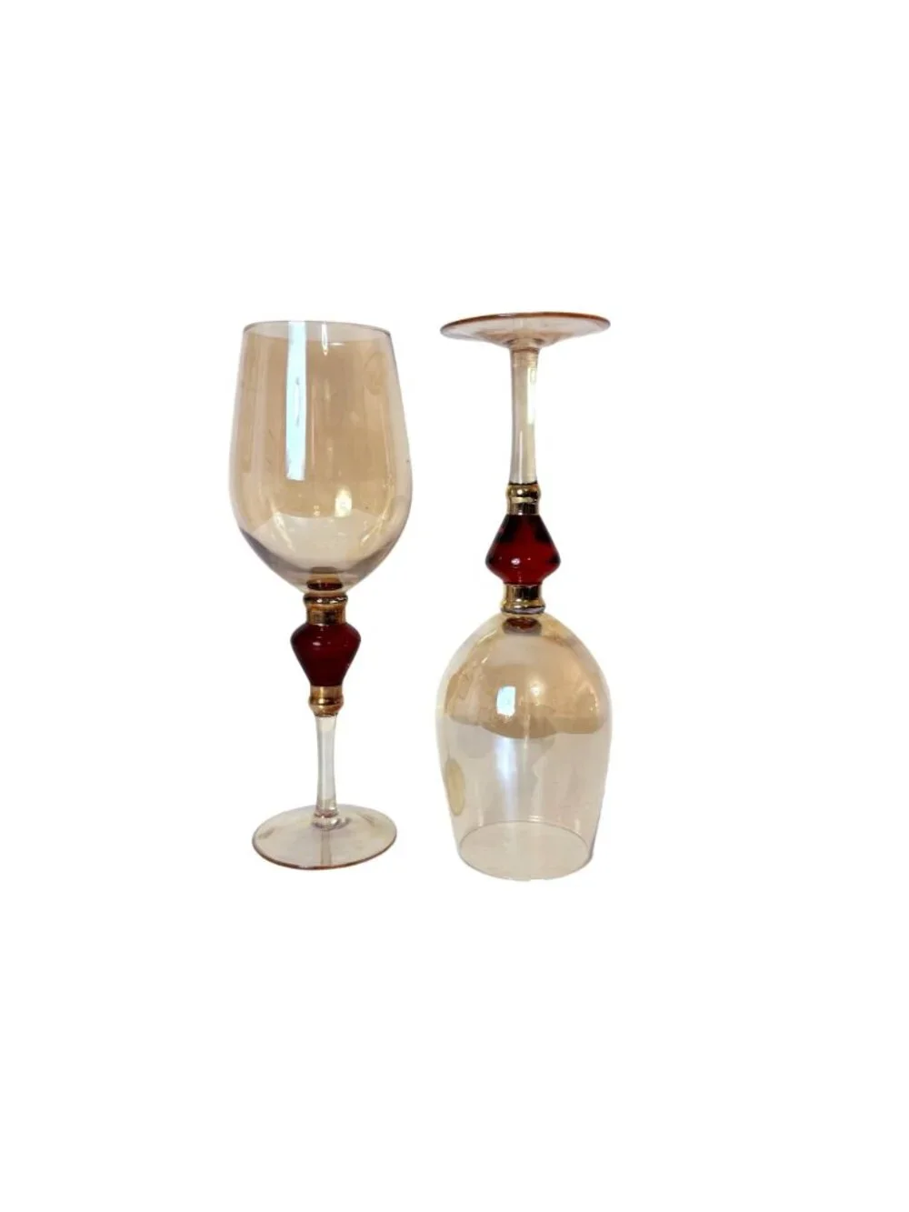 Pier 1 Amber Wine Glasses Set of 2 VTG Elegant Holiday Goblets Bar Cart Decor